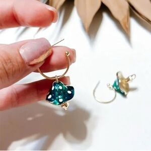 2/$30🌵 Green Mushroom Gold Hoop Earrings Cottagecore Forest Hippie Boho Vtg NEW